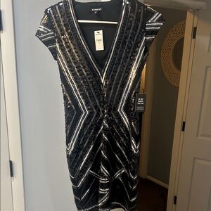 Express V-Neck Black and Silver Sequin Mini Dress